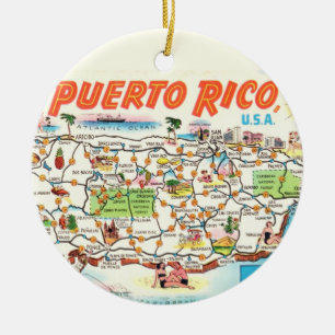 Cerâmica Ornamento de Mapa Retro de Porto Rico