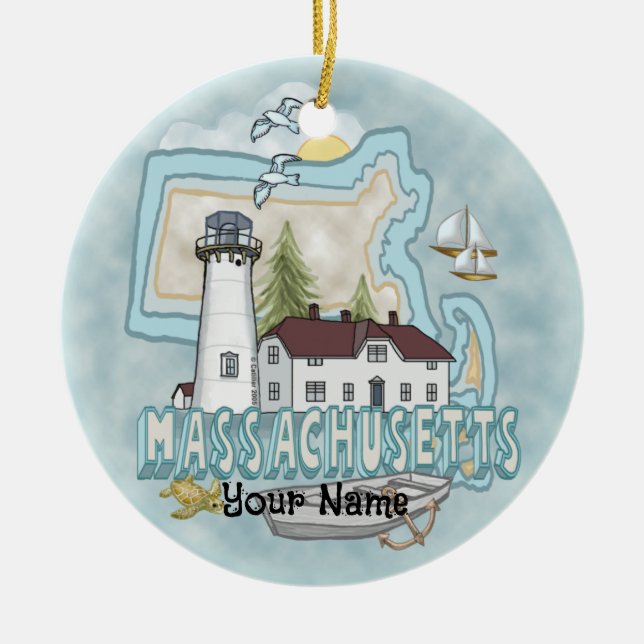 Cerâmica ornamento de Massachusetts Lighthouse (Frente)