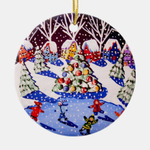 Cerâmica Ornamento de Natal com Skate de gelo para crianças
