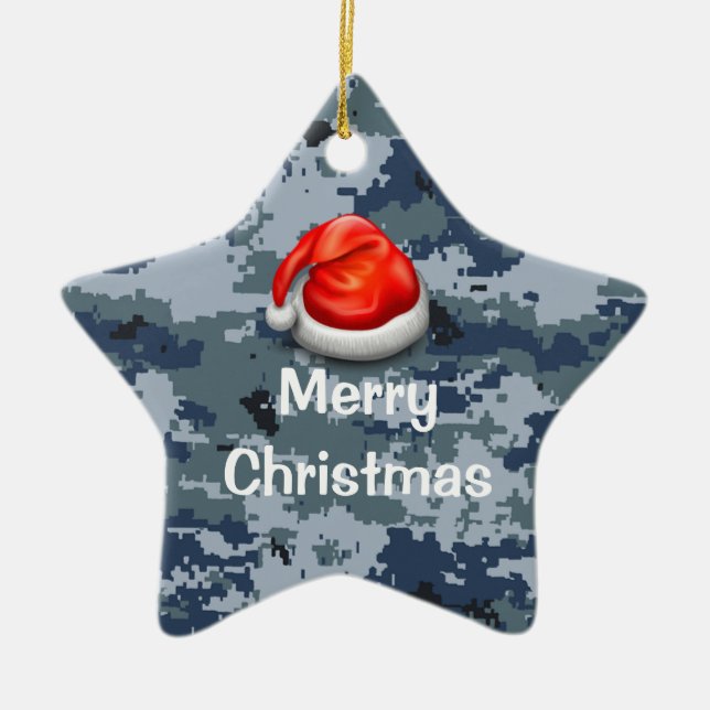 Cerâmica Ornamento de Natal da Estrela Azul de Camo (Frente)