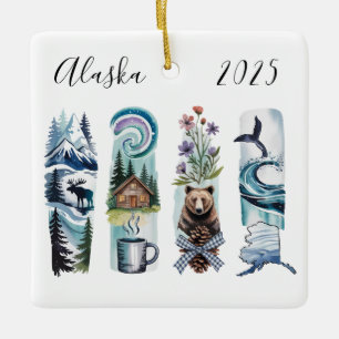 Cerâmica Ornamento de Natal em Aquarela do Estado do Alasca