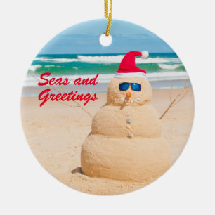 Cerâmica Ornamento de Natal em Praia Snowman