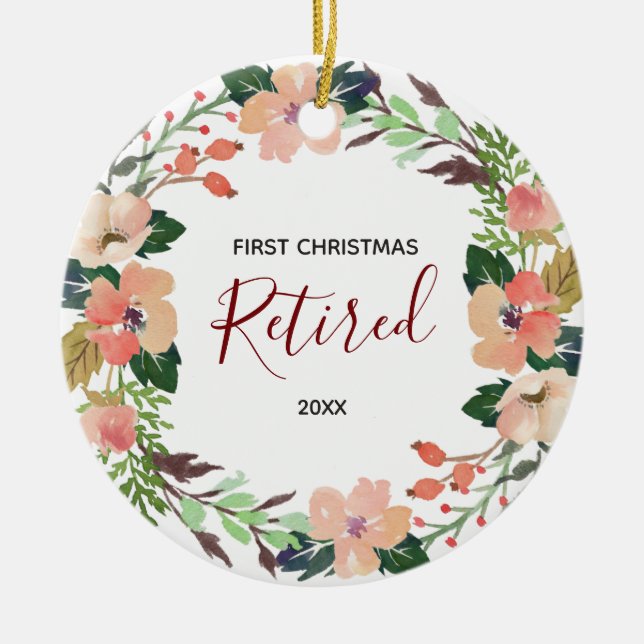 Cerâmica Ornamento de Natal Floral Aposentado (Frente)