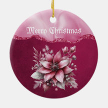 Ornamento de Natal Floral Rosa
