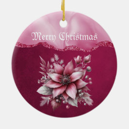 Cerâmica Ornamento de Natal Floral Rosa
