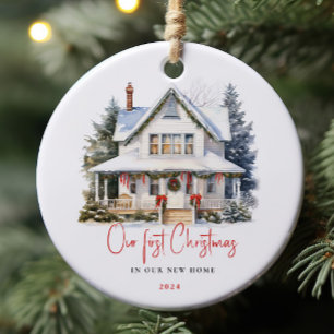 Cerâmica Ornamento de Natal Primeira Casa em Aquarela