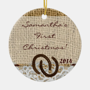 Cerâmica Ornamento de Nome Personalizado de Burlap Rustic C