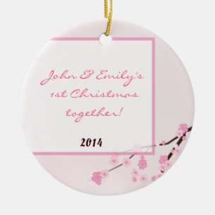 Cerâmica Ornamento de Nome Personalizado de Cereja Rosa Blo