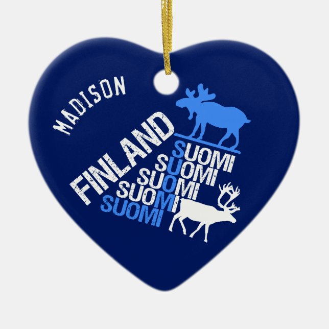 Cerâmica Ornamento de nome personalizado de Moose & Reindee (Frente)