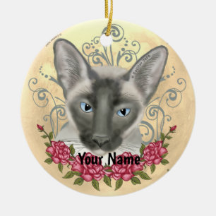 Cerâmica Ornamento de nome personalizado de Rosas de gatos 