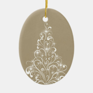 Cerâmica Ornamento de oval de árvore de feriado cinza, Latt