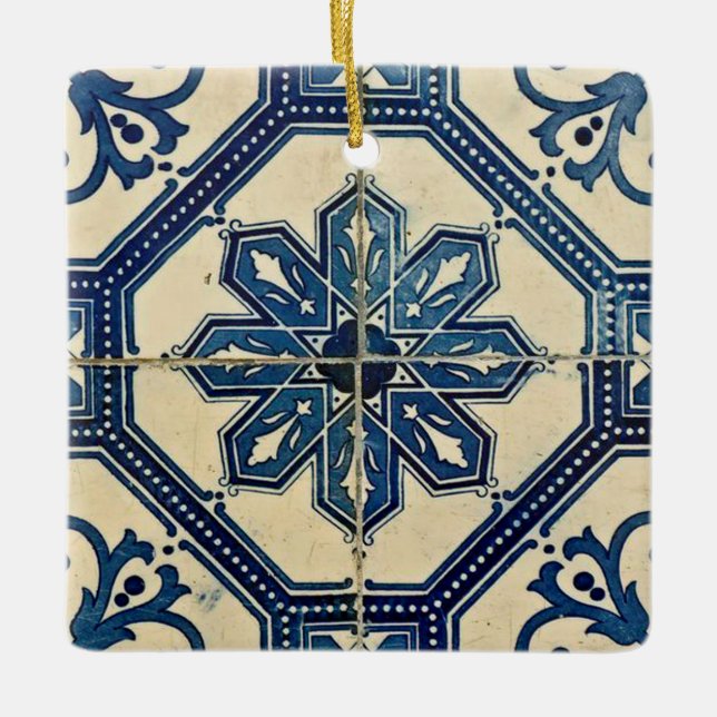 Cerâmica Ornamento de Padrão de Azulejo Português (Frente)