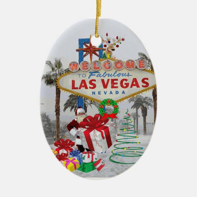 Cerâmica Ornamento de Papais noeis Feliz Natal Las Vegas (Frente)