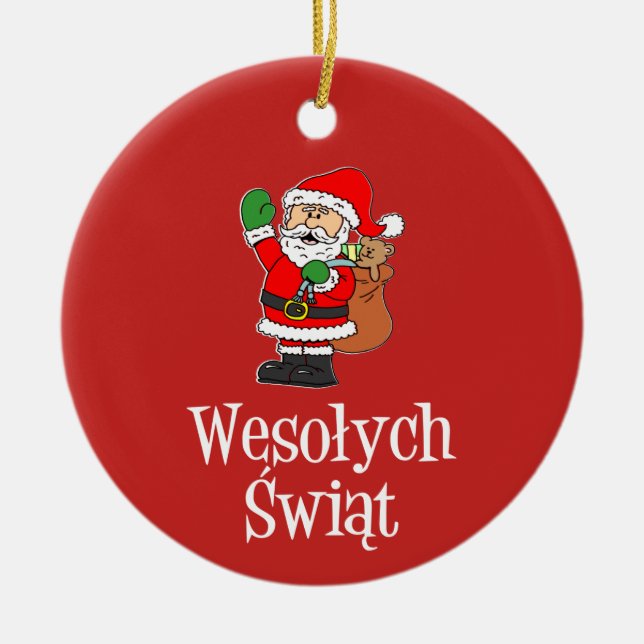 Cerâmica Ornamento de Papais noeis Wesolych Swiat (Frente)