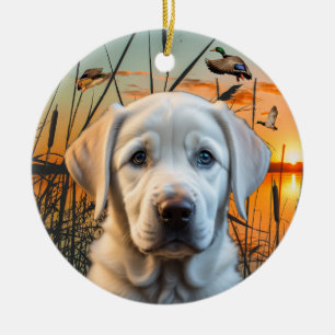 Cerâmica Ornamento de papoilas de Labrador Branco Personali