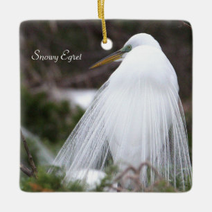 Cerâmica Ornamento de Pássaros Snowy Egret