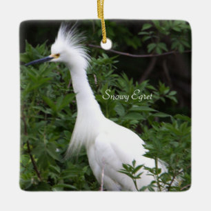 Cerâmica Ornamento de Pássaros Snowy Egret
