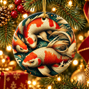 Cerâmica Ornamento de Peixe Koi Japonês Arte Asiática Vinta
