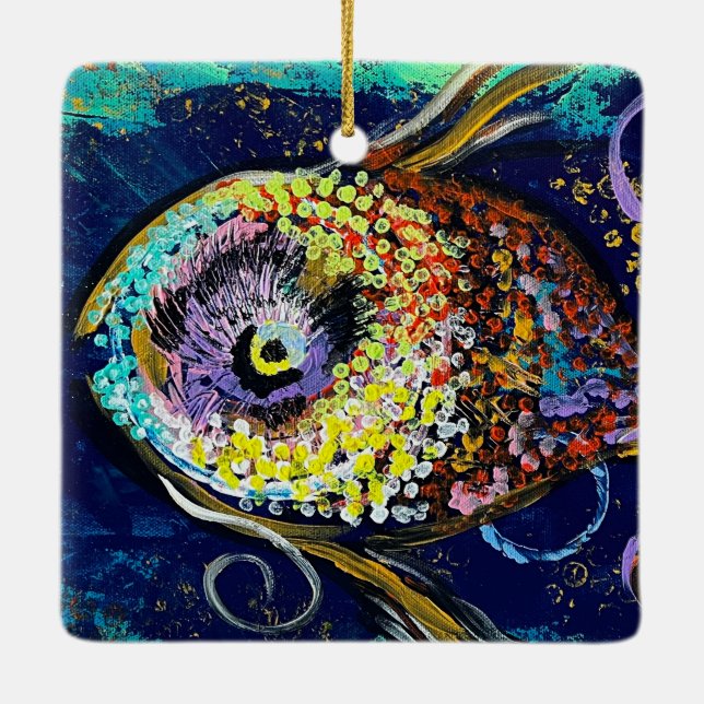 Cerâmica Ornamento de Peixes Mardi Gras (Verso)