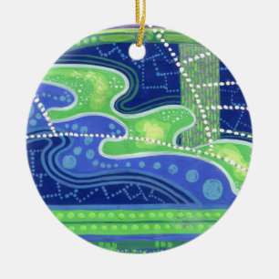 Cerâmica Ornamento de pintura de abstrato de ondas azuis e
