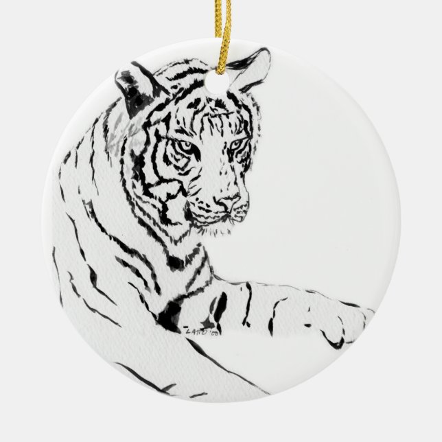 Cerâmica Ornamento de Pintura de Tigre Branco (Frente)