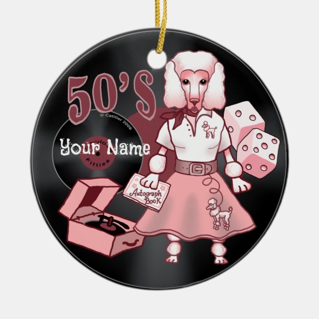 Cerâmica Ornamento de Poodle Rosa Retroativo (Frente)