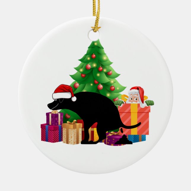 Cerâmica Ornamento de presente de Natal de Cachorro (Frente)
