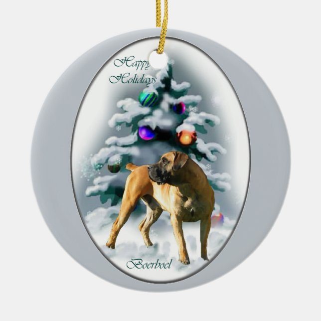 Cerâmica Ornamento de Presentes de Natal Boerboel (Frente)
