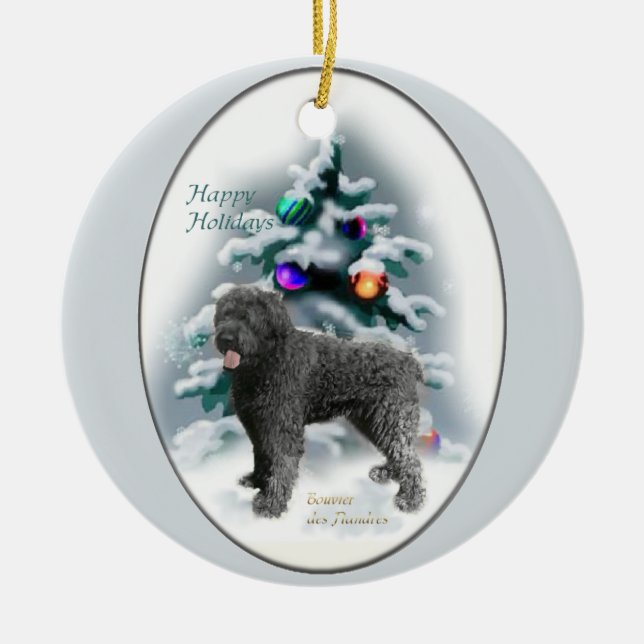 Cerâmica Ornamento de Presentes de Natal Bouvier des Flandr (Frente)