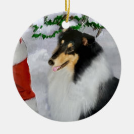 Cerâmica Ornamento de Presentes de Natal Collie Triplo Coll