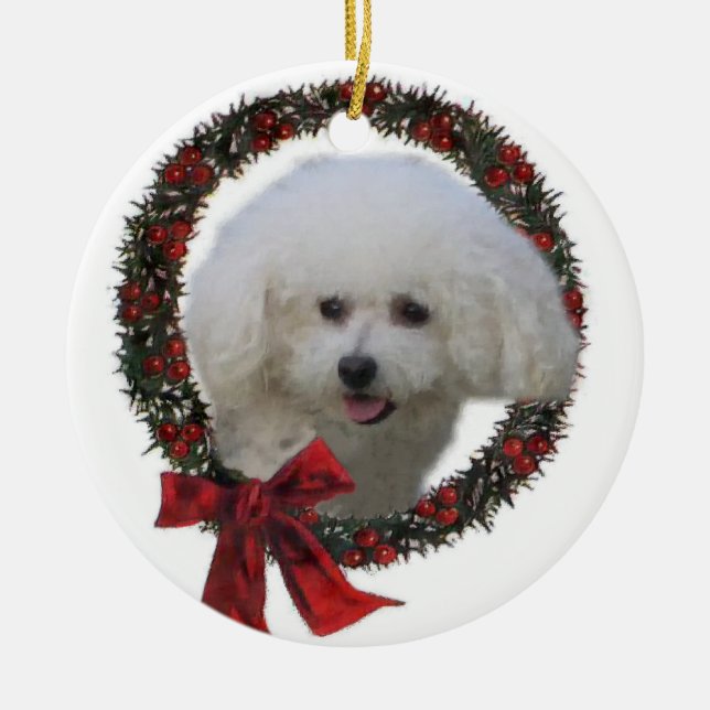 Cerâmica Ornamento de presentes de Natal da Bichon Frise (Frente)