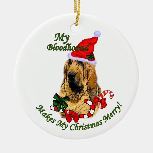 Cerâmica Ornamento de Presentes de Natal de Bloodhound (Frente)