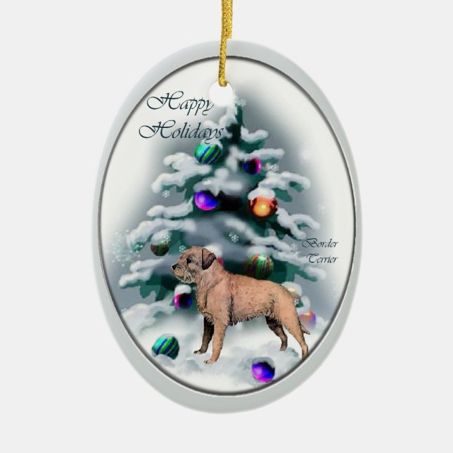 Cerâmica Ornamento de Presentes de Natal de Borda Terrier (Frente)
