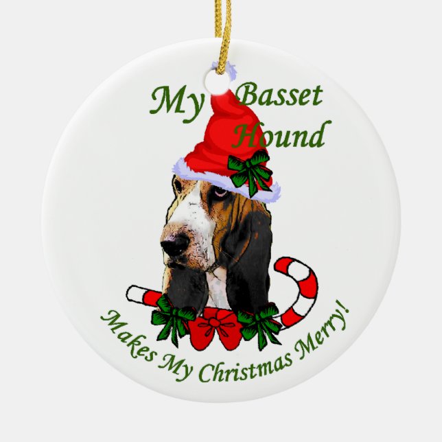 Cerâmica Ornamento de Presentes de Natal de Caça-Basset (Frente)