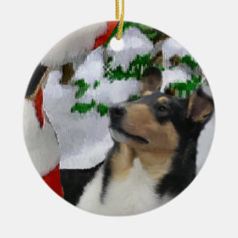 Cerâmica Ornamento de presentes de Natal de Collie Suave