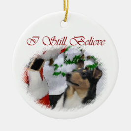 Cerâmica Ornamento de presentes de Natal de Collie Suave