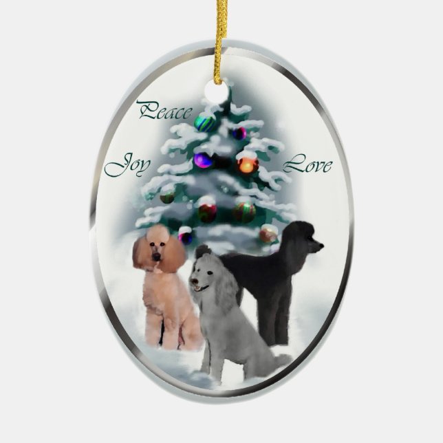 Cerâmica Ornamento de presentes de Natal de Poodle (Frente)