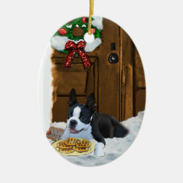 Cerâmica Ornamento de presentes de Natal em Boston Terrier
