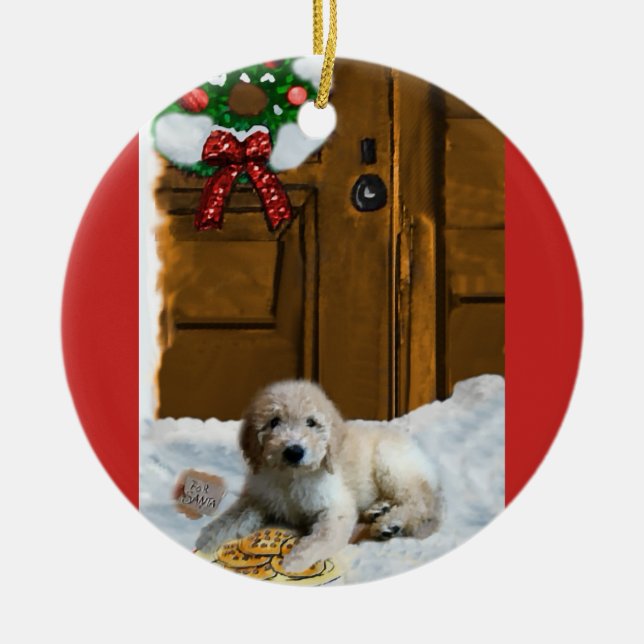 Cerâmica Ornamento de presentes de Natal Goldendoodle (Frente)