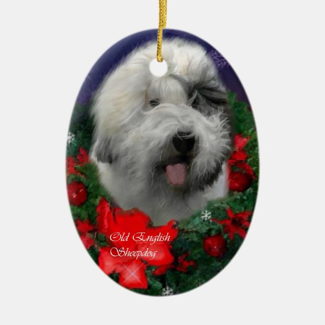 Cerâmica Ornamento de presentes de Natal para Sheepdog Ingl (Frente)
