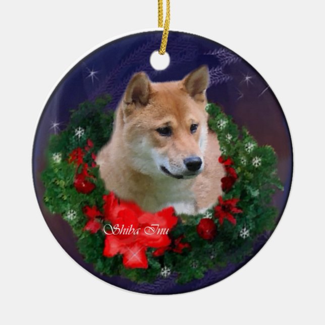 Cerâmica Ornamento de presentes de Natal Shiba Inu (Frente)