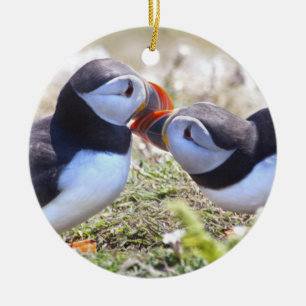 Cerâmica Ornamento de Puffins de Beijo