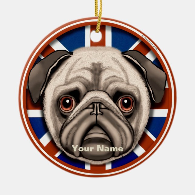 Cerâmica ornamento de Pug da Inglaterra (Frente)