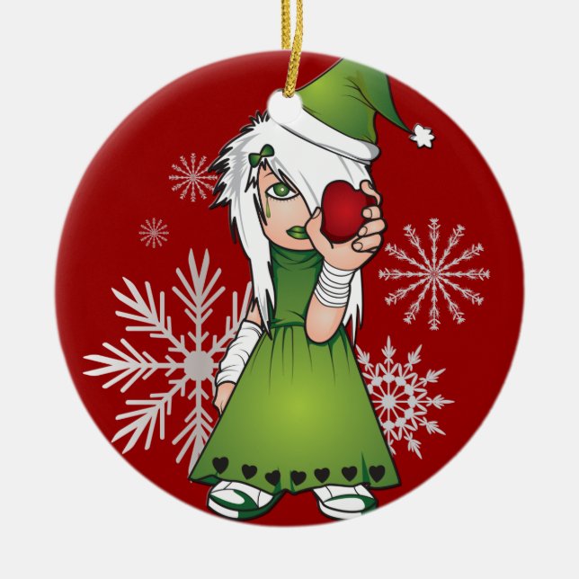 Cerâmica Ornamento de Rapariga Emo de Natal (Frente)