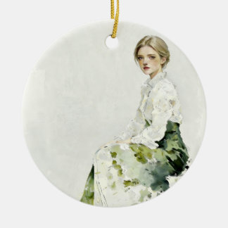 Cerâmica Ornamento de retrato verde suave