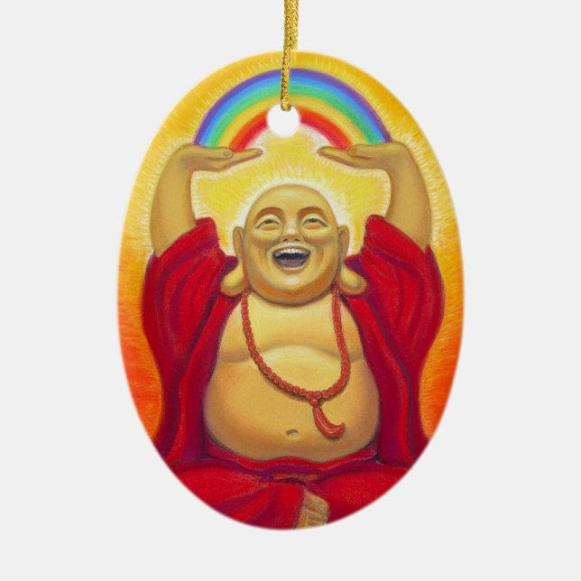 Cerâmica Ornamento de riso do arco-íris de Buddha (Frente)