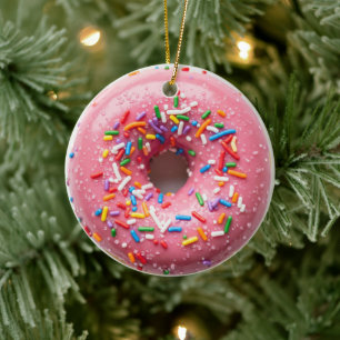 CERÂMICA ORNAMENTO DE ROSCA DE NATAL COM GRANULADOS ROSA