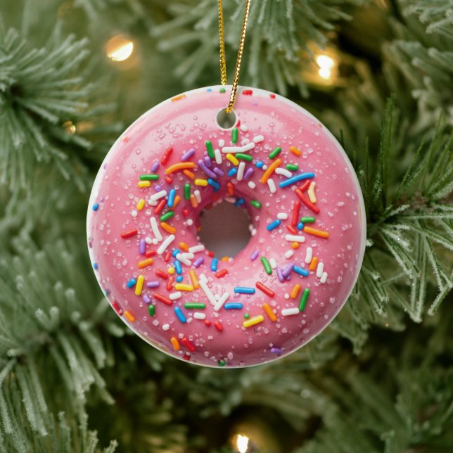 CERÂMICA ORNAMENTO DE ROSCA DE NATAL COM GRANULADOS ROSA (Árvore)
