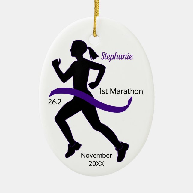 Cerâmica Ornamento de Runner Maratona de Mulher Roxo (Frente)