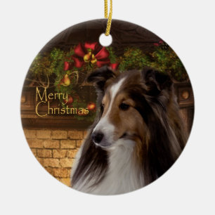 Cerâmica Ornamento de Sheltie do feriado